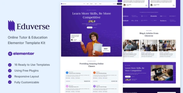 Eduverse - Online Tutor & Education Elementor Template Kit
