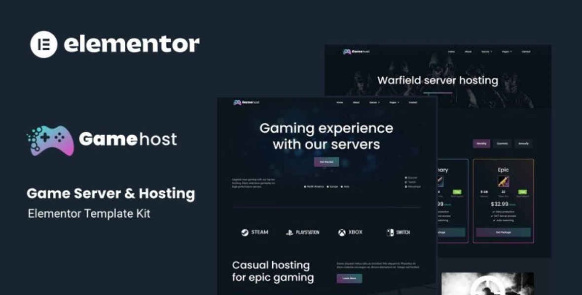 Gamehost - Game Server & Hosting Elementor Template Kit