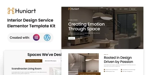 Huniart - Interior Design Service Elementor Template Kit