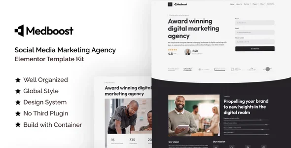 Medboost - Social Media Marketing Agency Elementor Template Kit