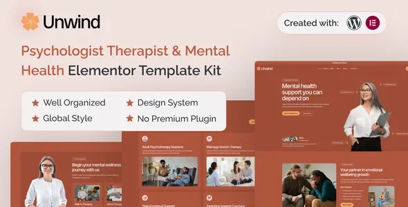 Unwind - Psychologist Therapist & Mental Health Elementor Template Kit