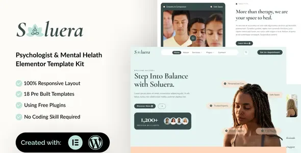 Soluera - Psychologist & Mental Health Elementor Template Kit