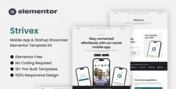 Strivex - Mobile App & Startup Showcase Elementor Template Kit